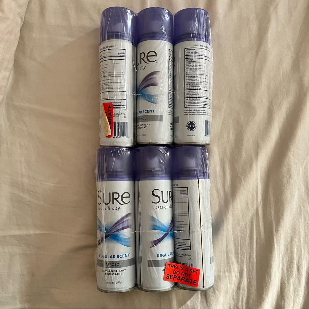 EXPIRED Sure Aerosol Anti-Perspirant Deodorant Regular Scent Pack of 6 Spray
